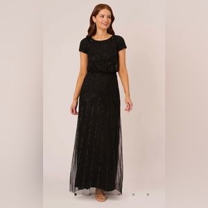 Adrianna Papell - SHORT SLEEVE BLOUSON BEADED GOWN IN BLACK